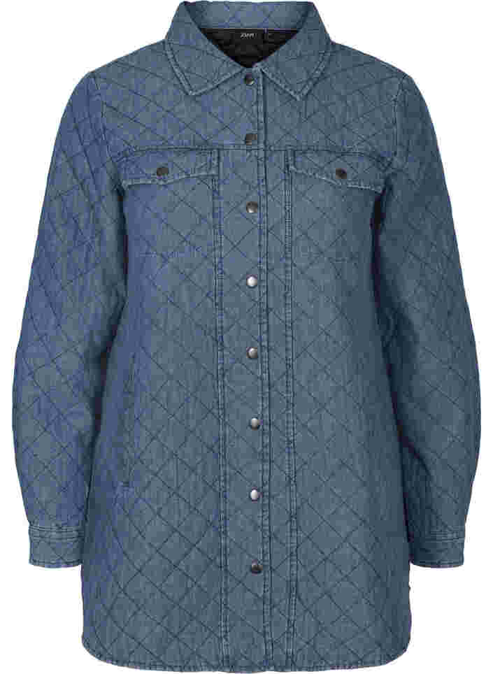 Mönstrad jacka med knappar och fickor, Blue denim, Packshot image number 0