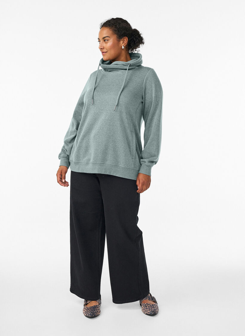 Sweatshirt med h&ouml;g krage och fickor, Gr&ouml;n, Model image number 1
