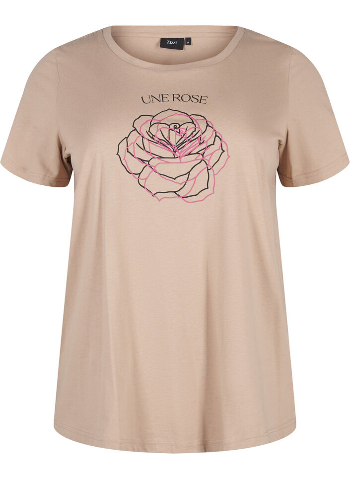 T-shirt i bomull med tryck, S. Mink w. Flower, Packshot image number 0