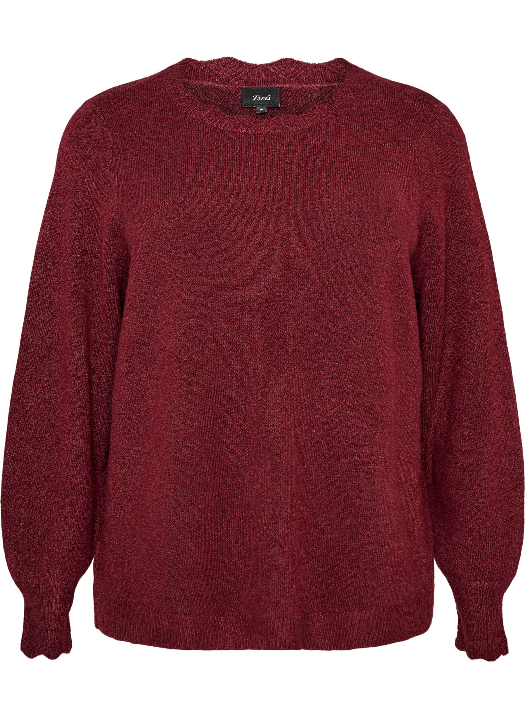 ZizziStickad blus med v&aring;giga kanter, R&ouml;d, Packshot image number 0