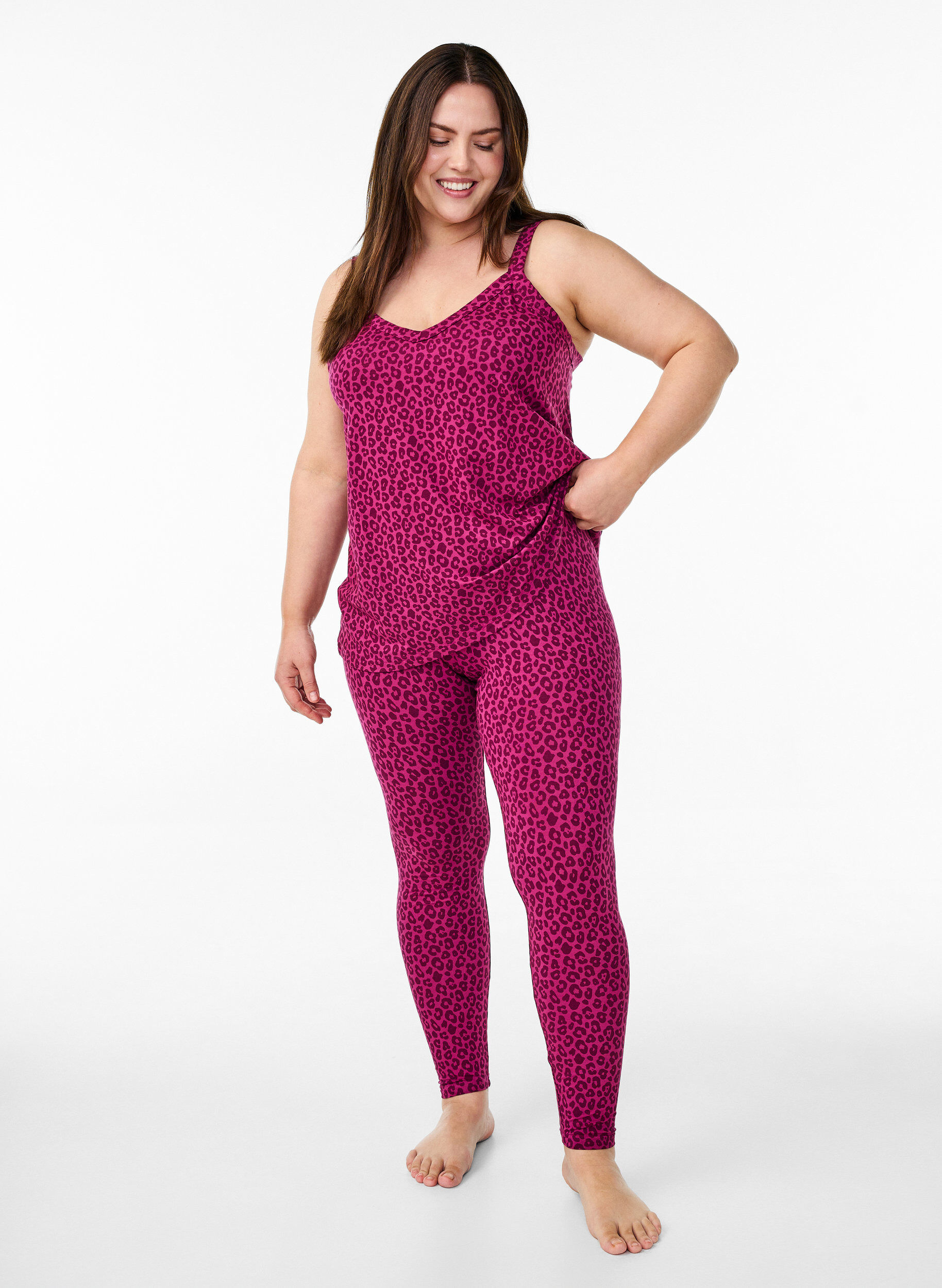 Zizzi Nattlinne med band och v-ringning, Rosa, Model image number 1