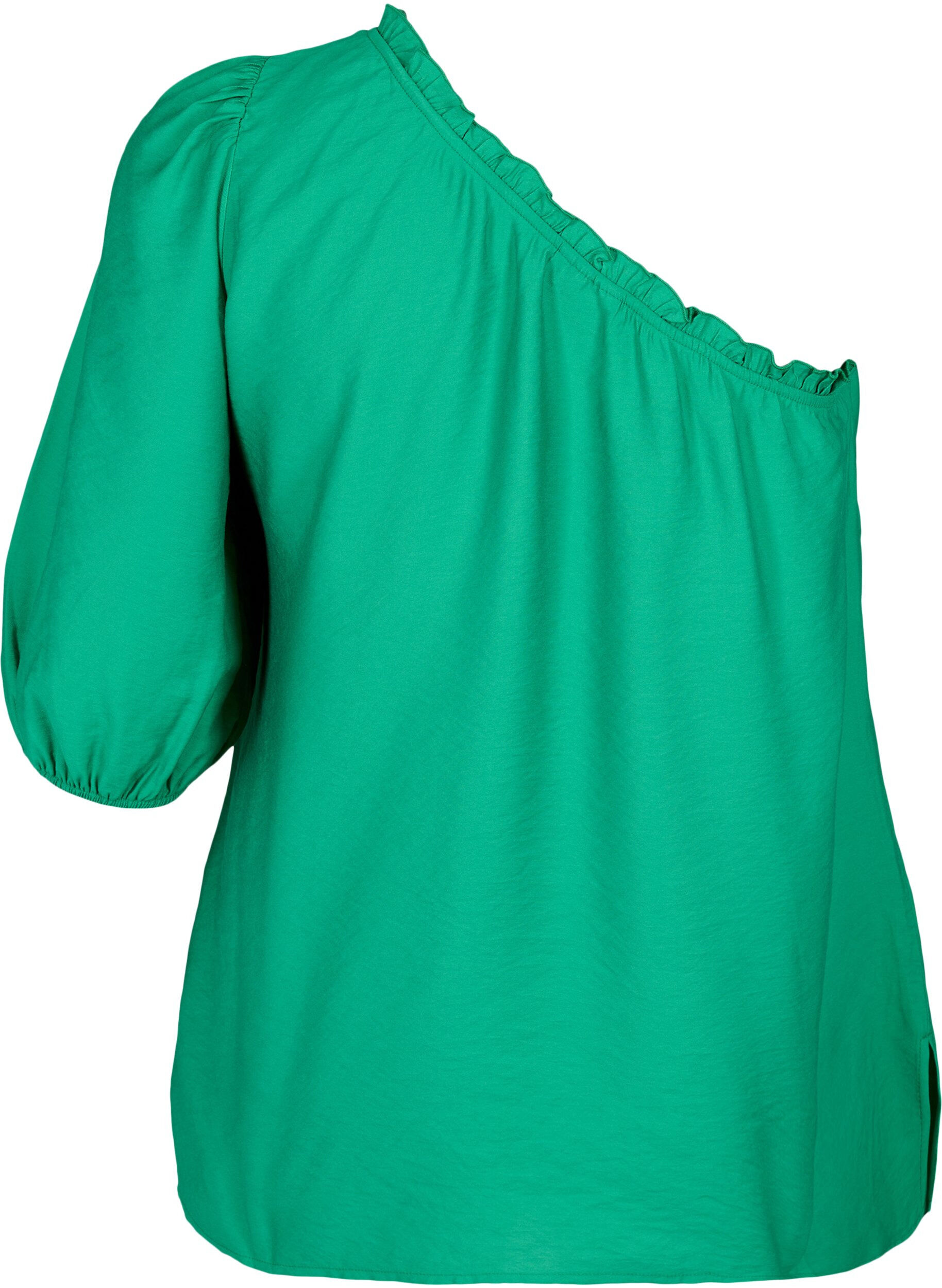 Zizzi One-shoulder blus i viskos, Gr&ouml;n, Packshot image number 1