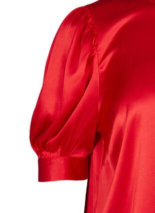 Glansig blus med korta puffärmar, Racing Red ASS, Packshot image number 2
