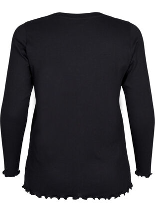 Ribbad blus med lång ärm och V-ringning, Black, Packshot image number 1