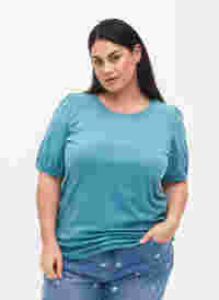T-shirt i bomull med 2/4-ärmar, Brittany Blue, Model