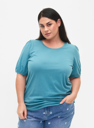 T-shirt i bomull med 2/4-ärmar, Brittany Blue, Model image number 0