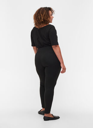 Enfärgade leggings med pressveck och dragkedjor, Black, Model image number 1