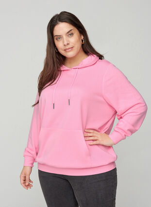 Sweatshirt med huva och ficka, Prism Pink, Model image number 0