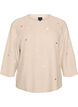 Stickad blus med sm&aring; broderade motiv, Beige, Packshot image number 0