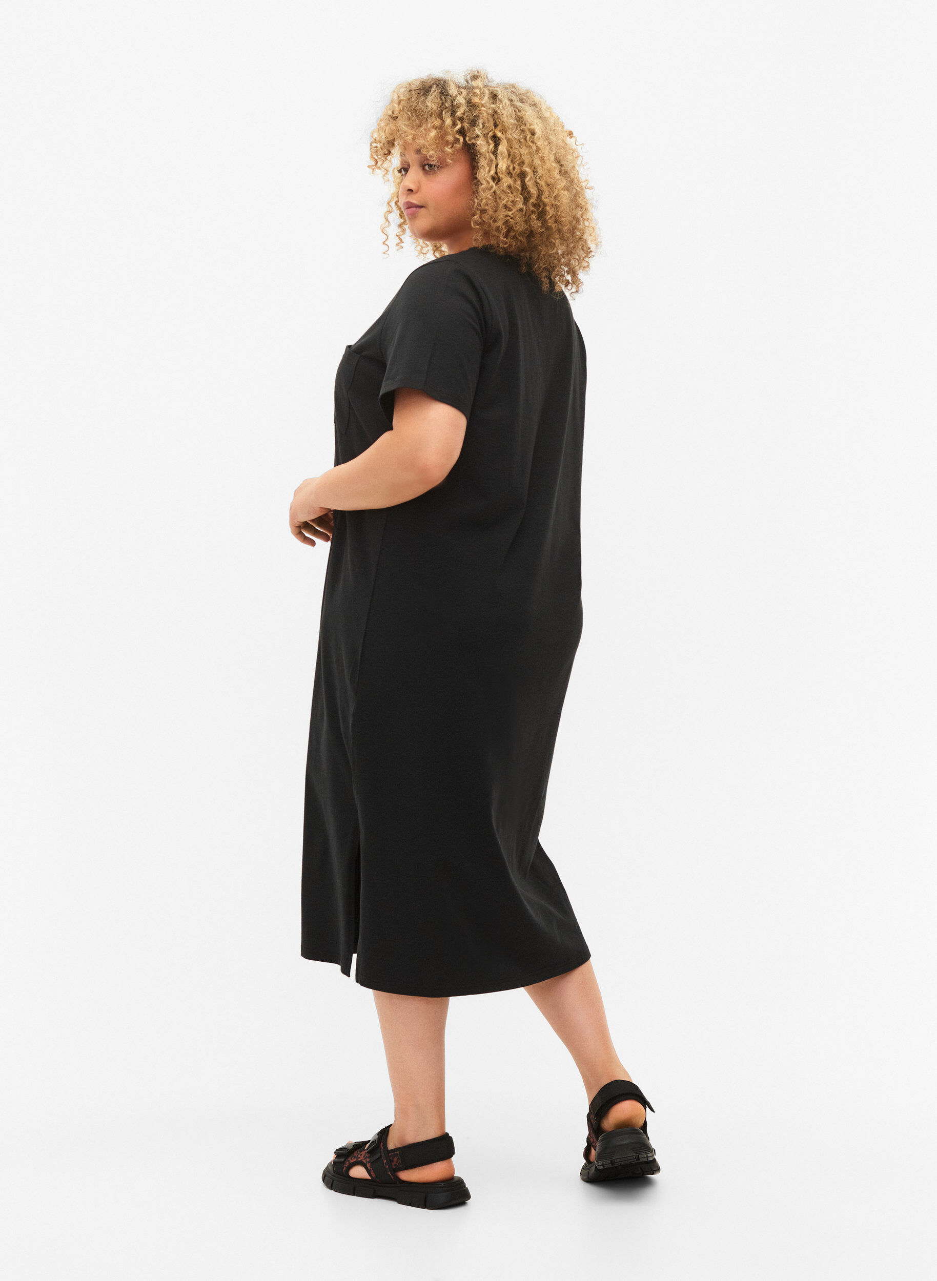 ZizziKort&auml;rmad bomullskl&auml;nning med slits, Black, Model image number 1