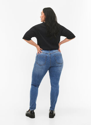 Amy jeans med hög midja och super slim fit, Blue denim, Model image number 1