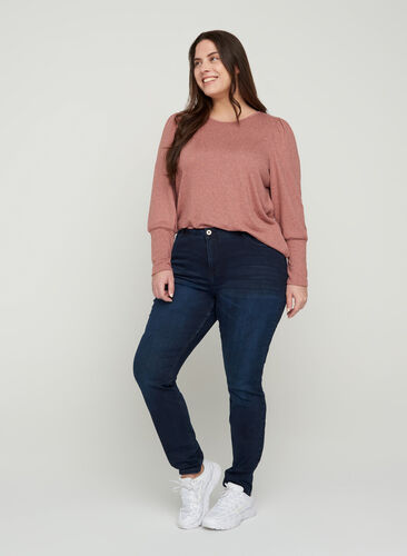 Amy jeans i super slim fit med hög midja, Dark blue denim, Model image number 0
