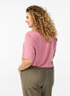 FLASH - Kortärmad vävd blus med rund hals, Rosa, Model image number 2