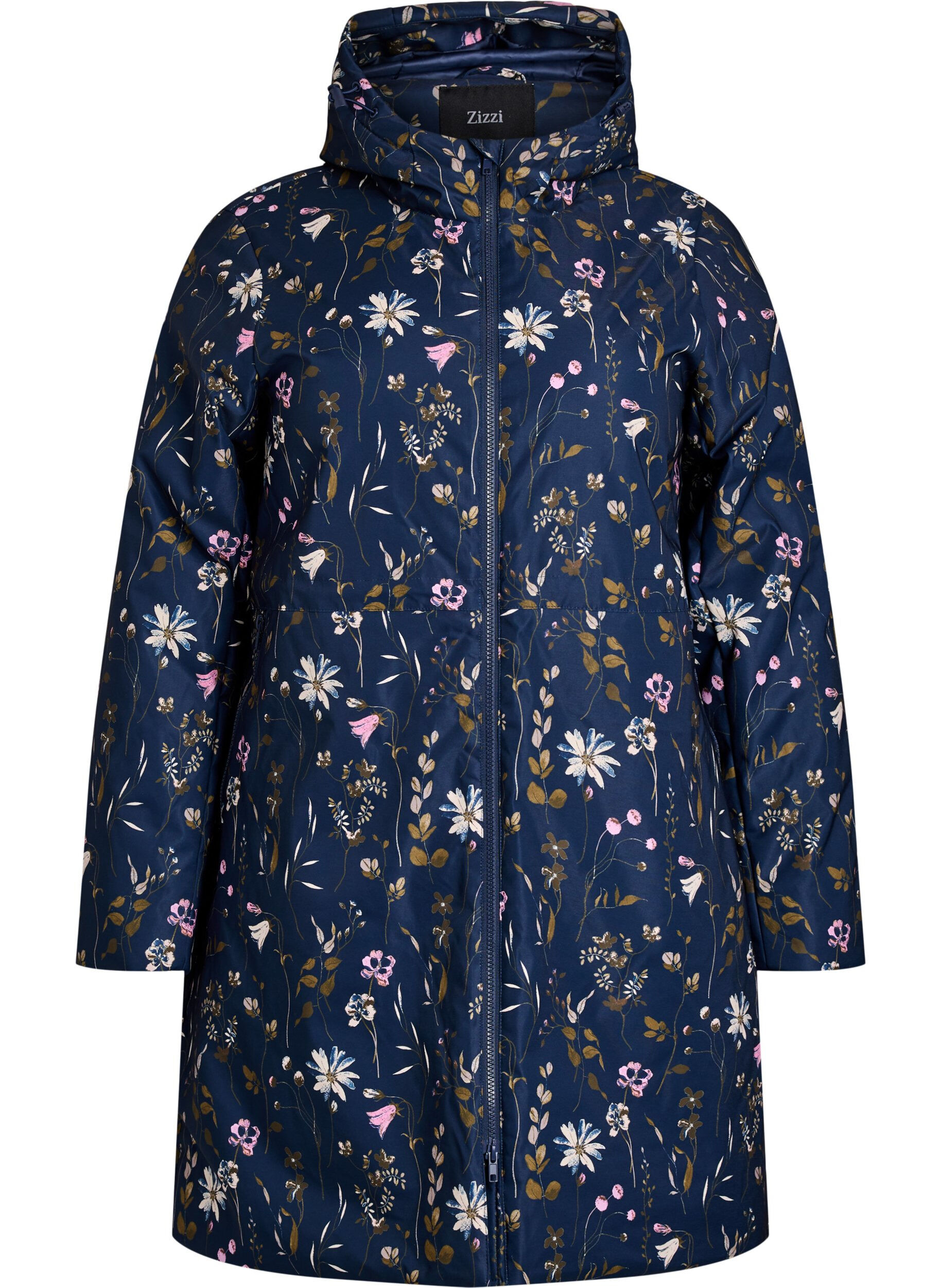 ZizziVadderad vinterjacka med blommigt m&ouml;nster, Bl&aring;, Packshot image number 0