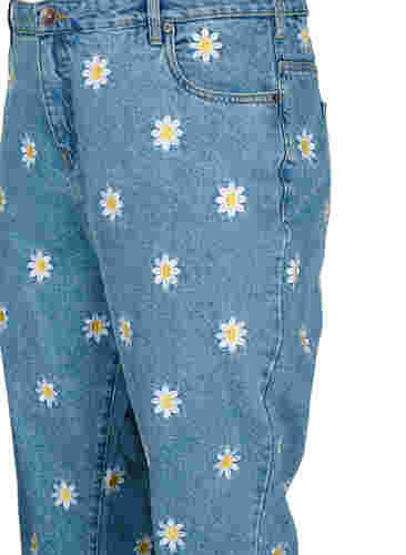 Croppade Mille jeans med broderade blommor, Light Blue Flower, Packshot image number 2