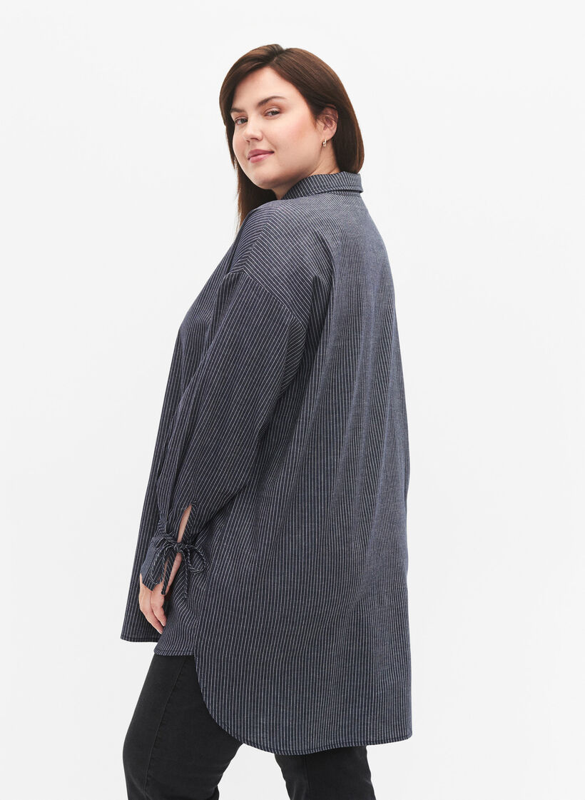 Skjorta med knytning på ärmen, Navy Stripe, Model image number 1