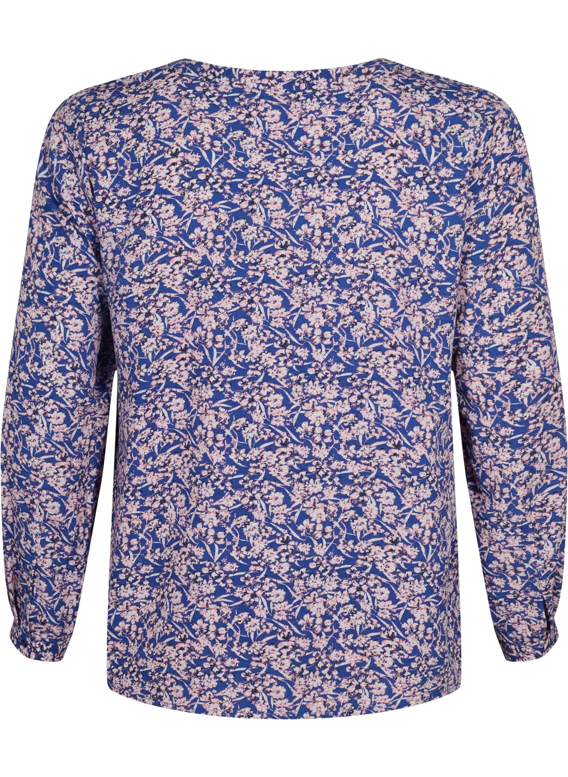 Zizzi FLASH - L&aring;ng&auml;rmad blus med tryck, Strong Blue Flower, Packshot image number 1