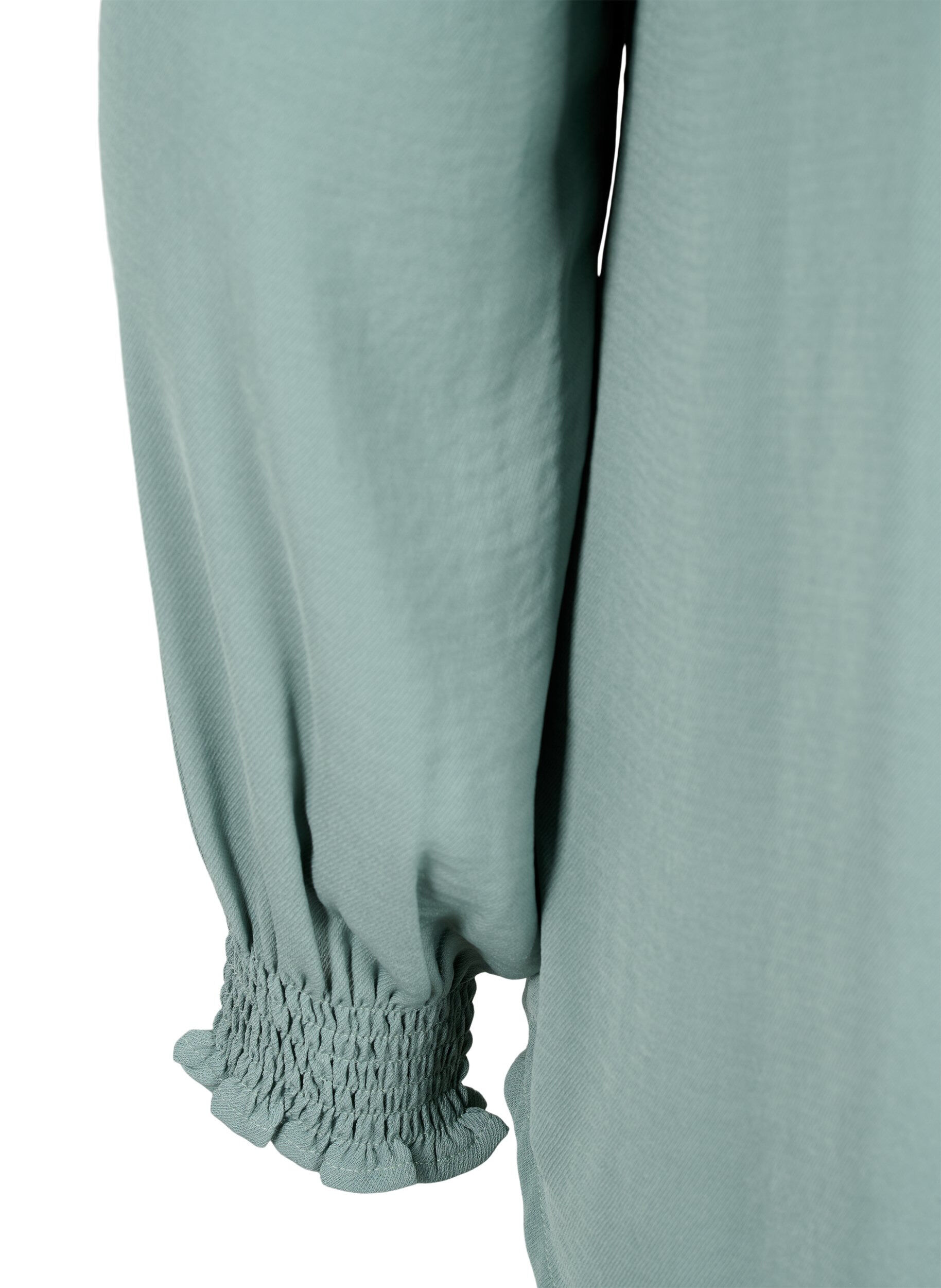 Zizzi Blus med smock och v-ringning, Chinois Green, Packshot image number 3