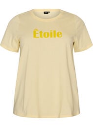 T-shirt i ekologisk bomull med velourtext, Gul