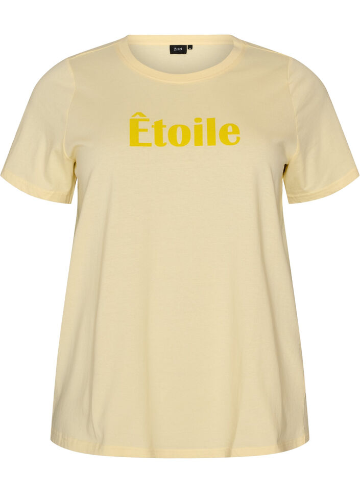 T-shirt i ekologisk bomull med velourtext, Gul, Packshot image number 0