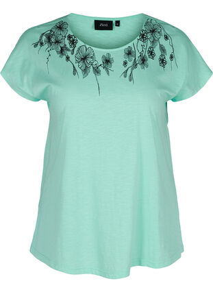 T-shirt i bomull med tryck längst upp, Cabbage FLOWER, Packshot image number 0