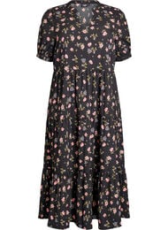 Ankell&aring;ng kl&auml;nning med korta &auml;rmar och volanger i etapper, Svart