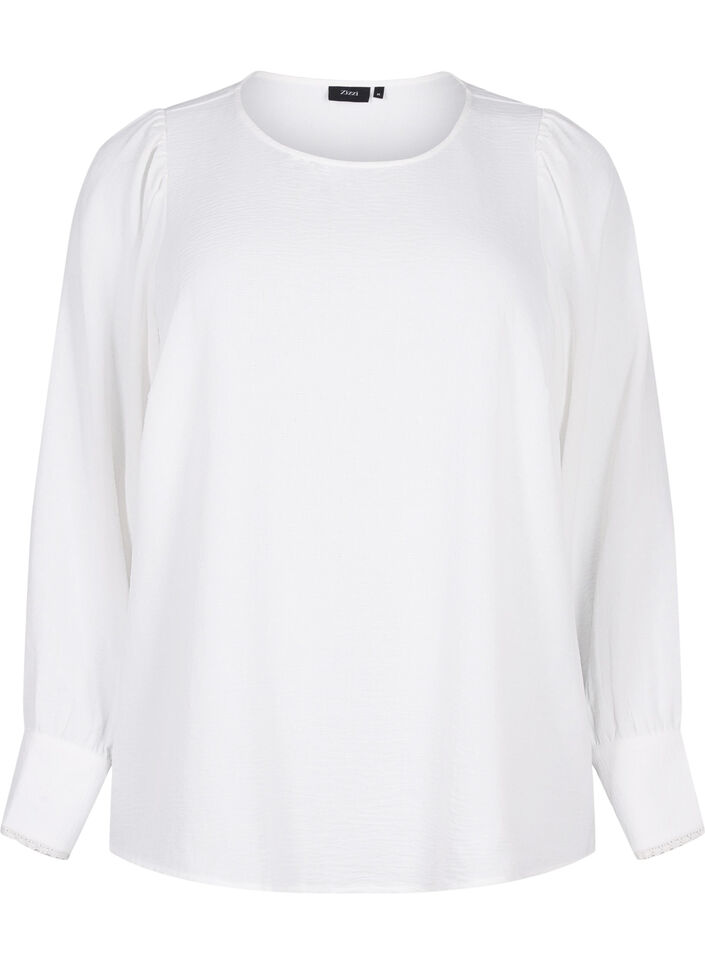 Långärmad blus med textur, Bright White, Packshot image number 0