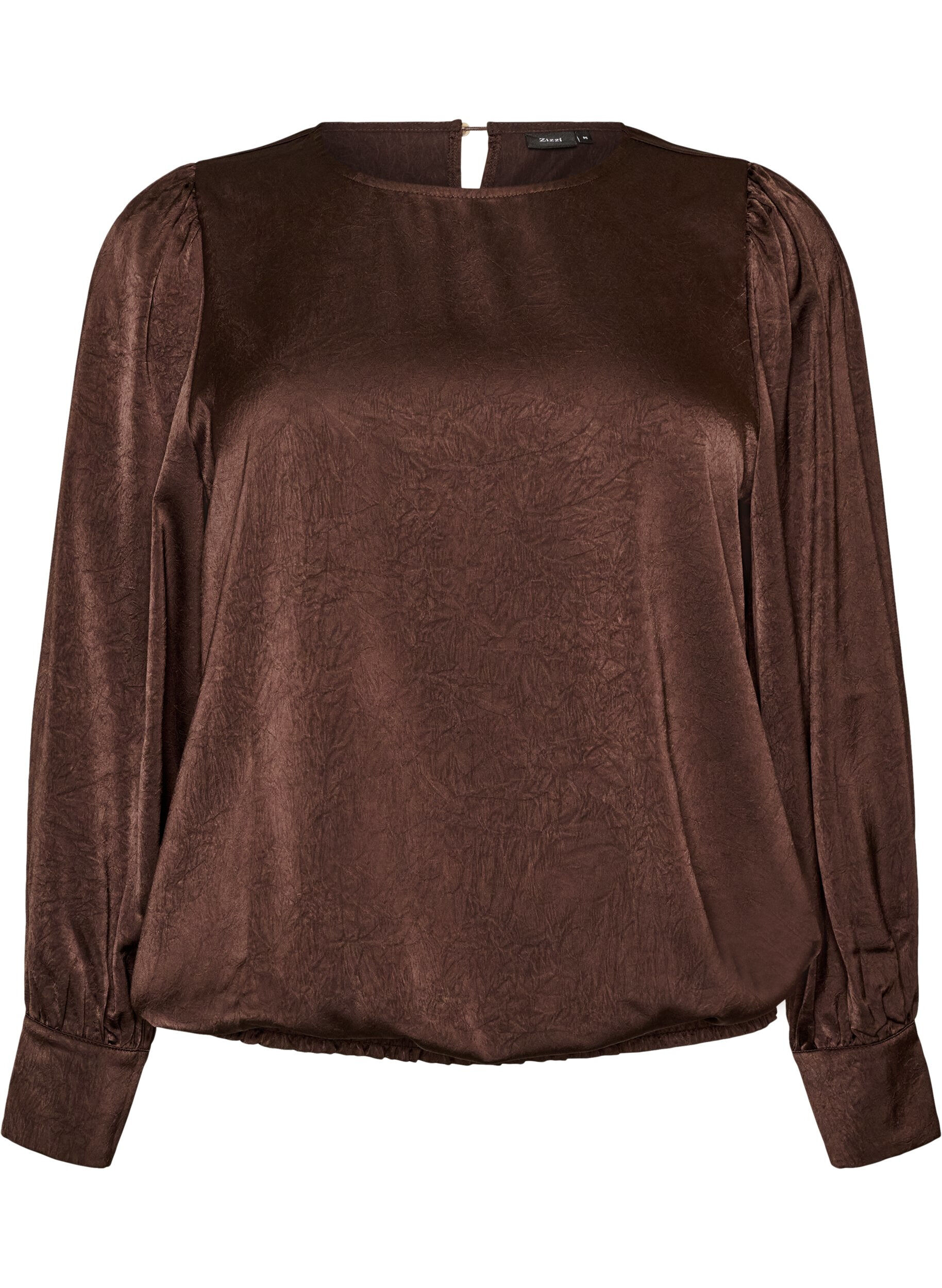ZizziBlus i satinlook med ballongform, Brun, Packshot image number 0