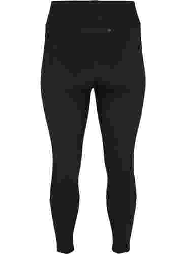 Croppade träningstights med bakficka, Black, Packshot image number 1