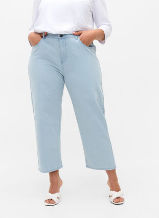 Raka jeans med ankellängd, Light Blue Stripe, Model image number 2