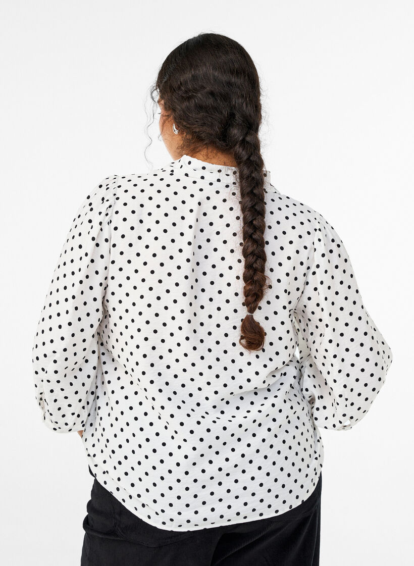 Skjorta med prickigt m&ouml;nster och 3/4-&auml;rmar, Vit, Model image number 2