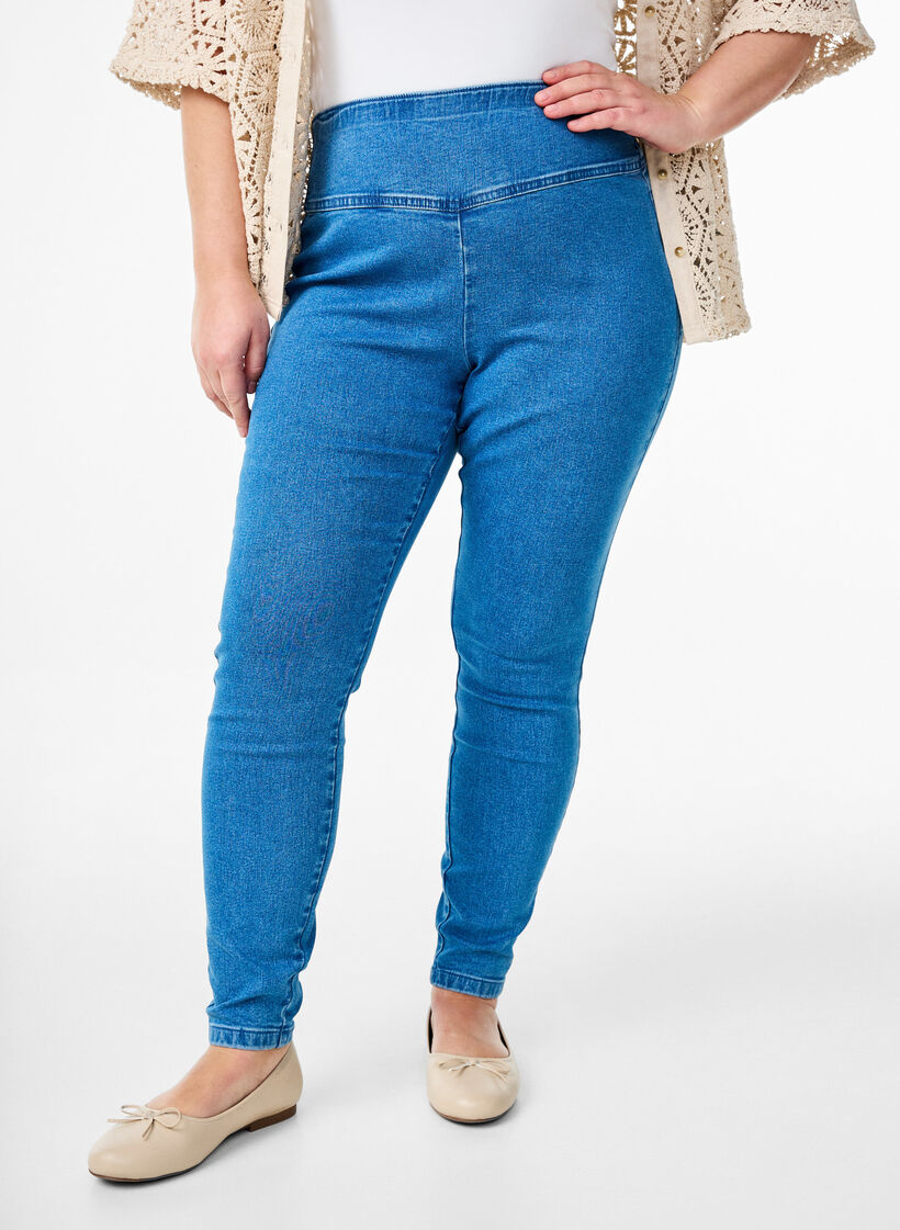 Stretchiga jeggings med h&ouml;g midja, Bl&aring;, Model image number 2