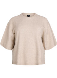 L&ouml;st stickad blus med korta &auml;rmar, Beige