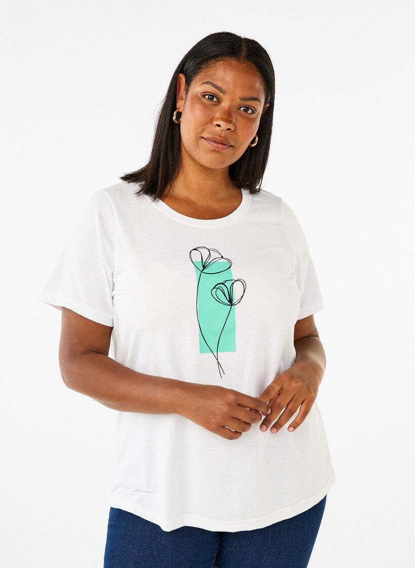 T-shirt från FLASH med tryck, Bright White Flower, Model image number 0