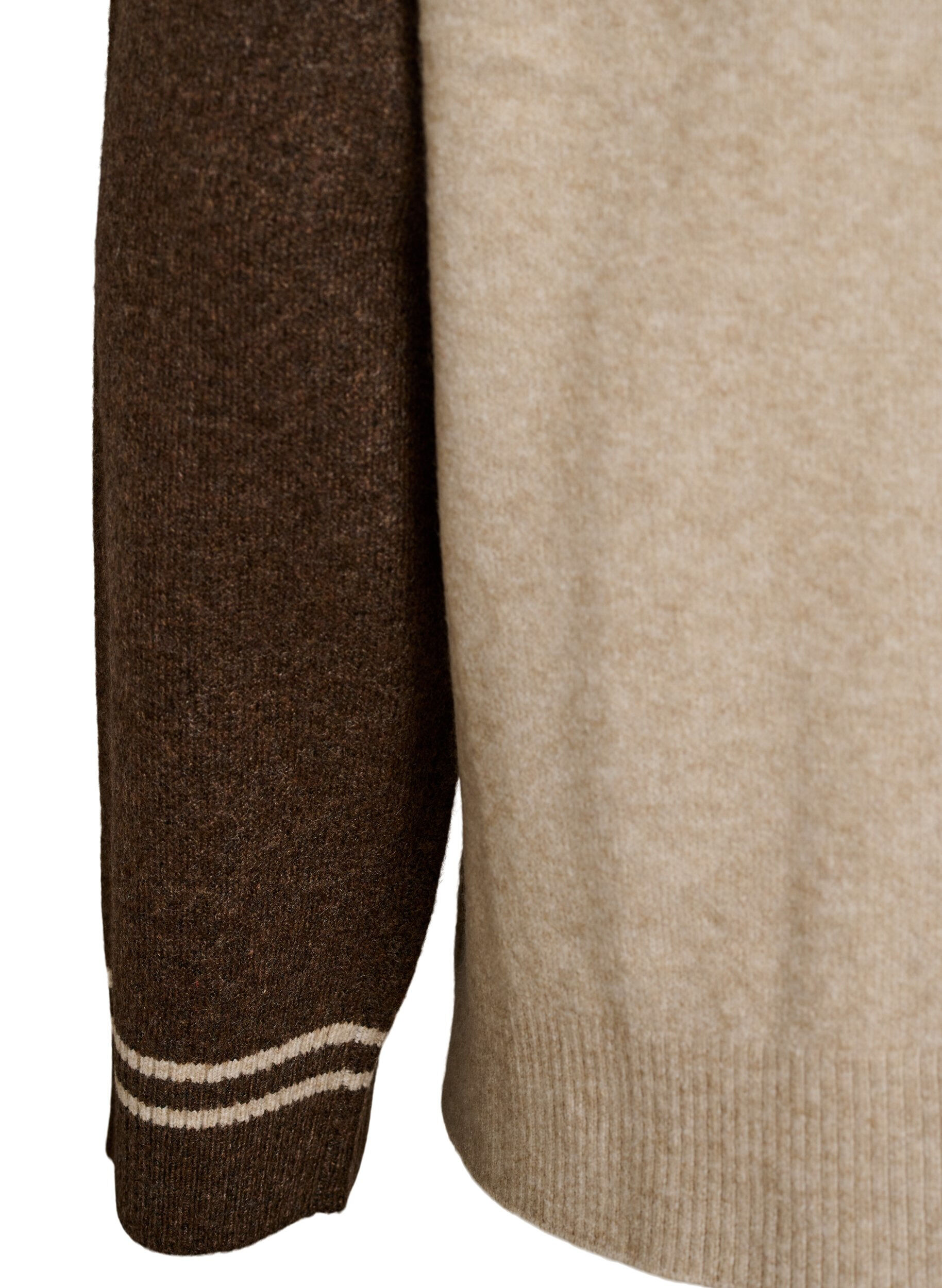 ZizziKofta med kontrast&auml;rmar och krage, Beige, Packshot image number 3