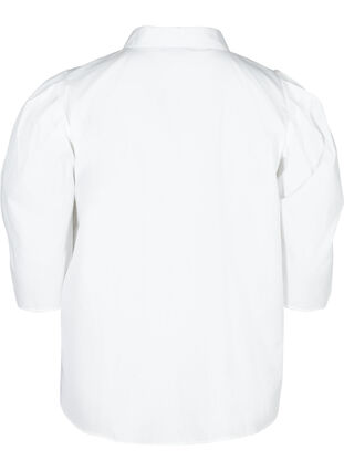 Skjorta i bomull med 3/4 puffärmar, Bright White, Packshot image number 1