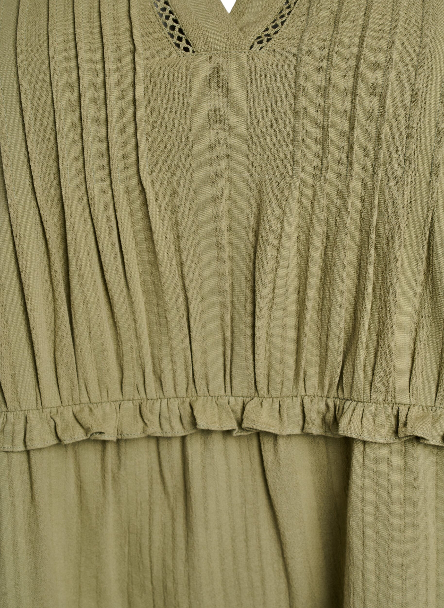 Zizzi 3/4-&auml;rm bomullskl&auml;nning med volanger, Gr&ouml;n, Packshot image number 2