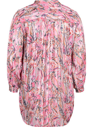 Mönstrad tunika med v-ringning och långa ärmar, Pink Feather, Packshot image number 1