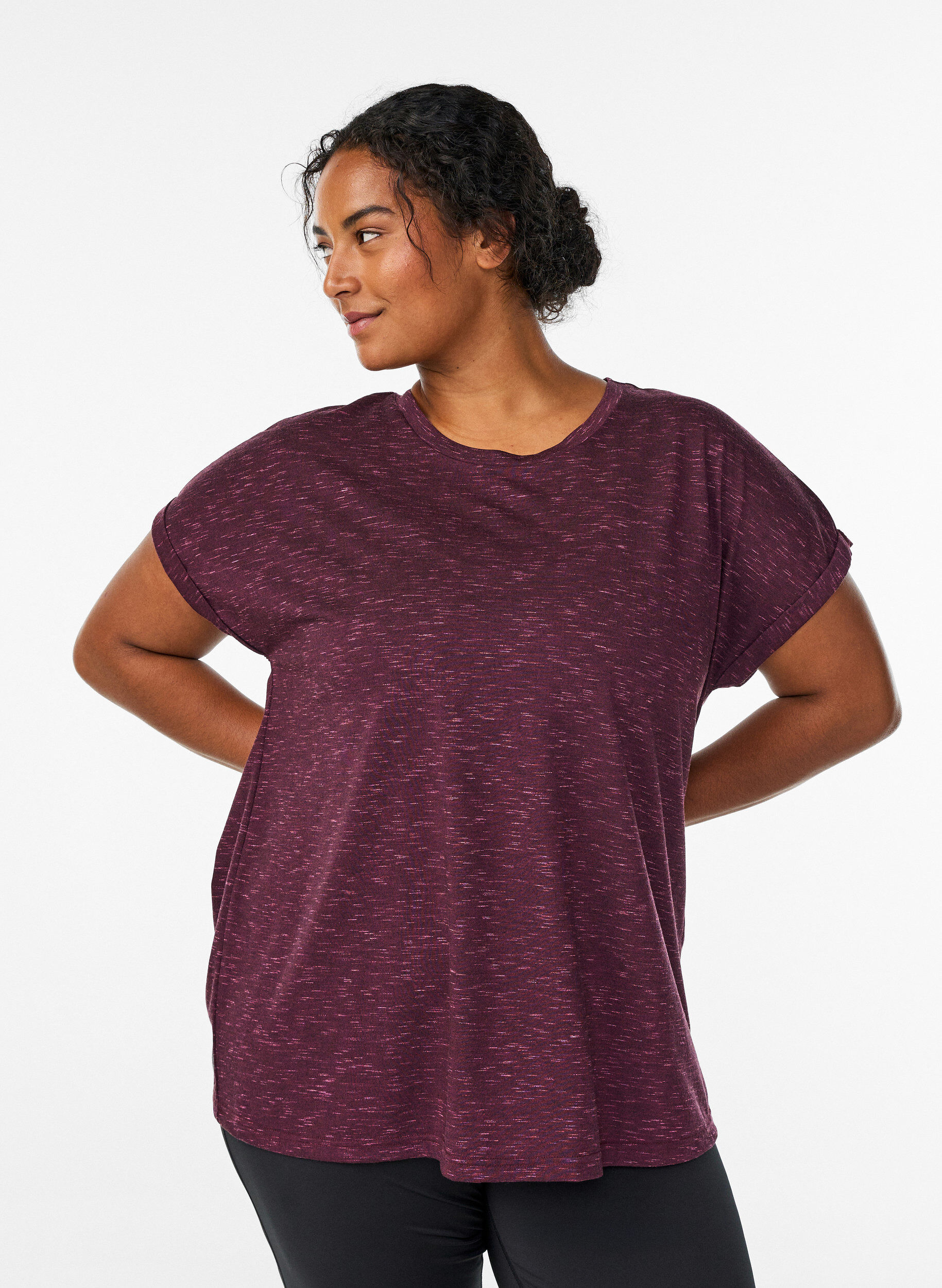 ZizziL&ouml;s tr&auml;ningst-shirt med korta &auml;rmar, M&ouml;rk Bordeaux, Model image number 0