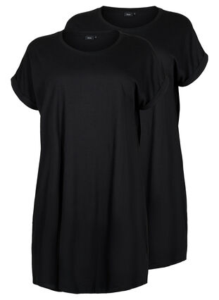 2-pack klänningar i bomull med korta ärmar, Black/Black, Packshot image number 0