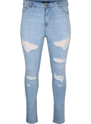 Slim fit-jeans med nötta detaljer, Light Blue, Packshot image number 0