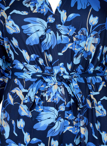 Gravidkimono med 3/4-ärmar, Blue Flower Print, Packshot image number 2
