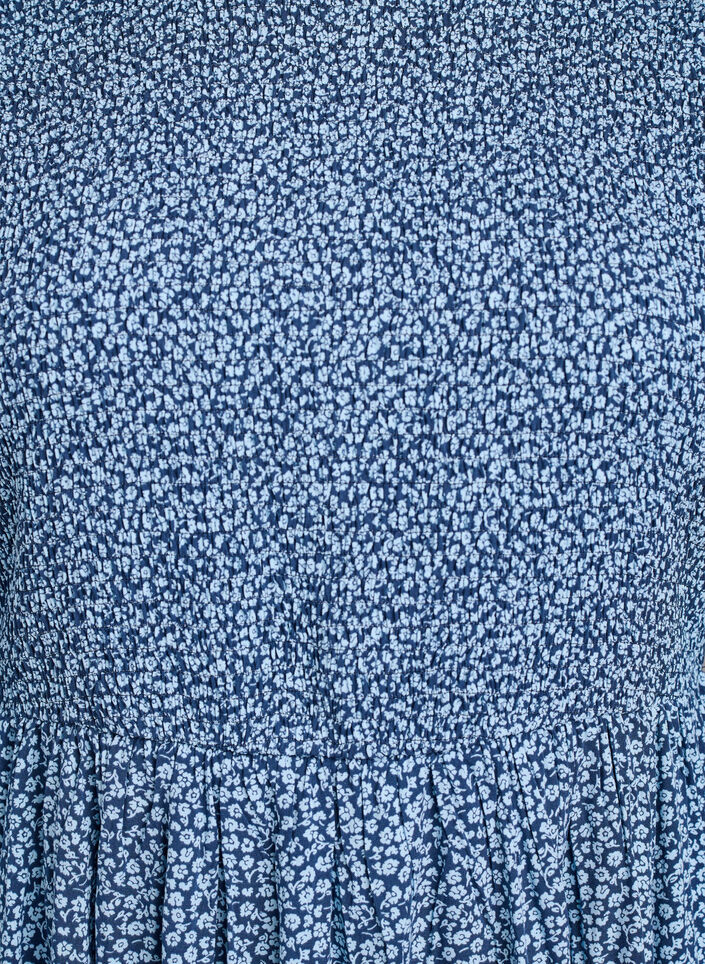 Kl&auml;nning med smock upptill och sm&aring;blommigt m&ouml;nster, Bl&aring;, Packshot image number 2