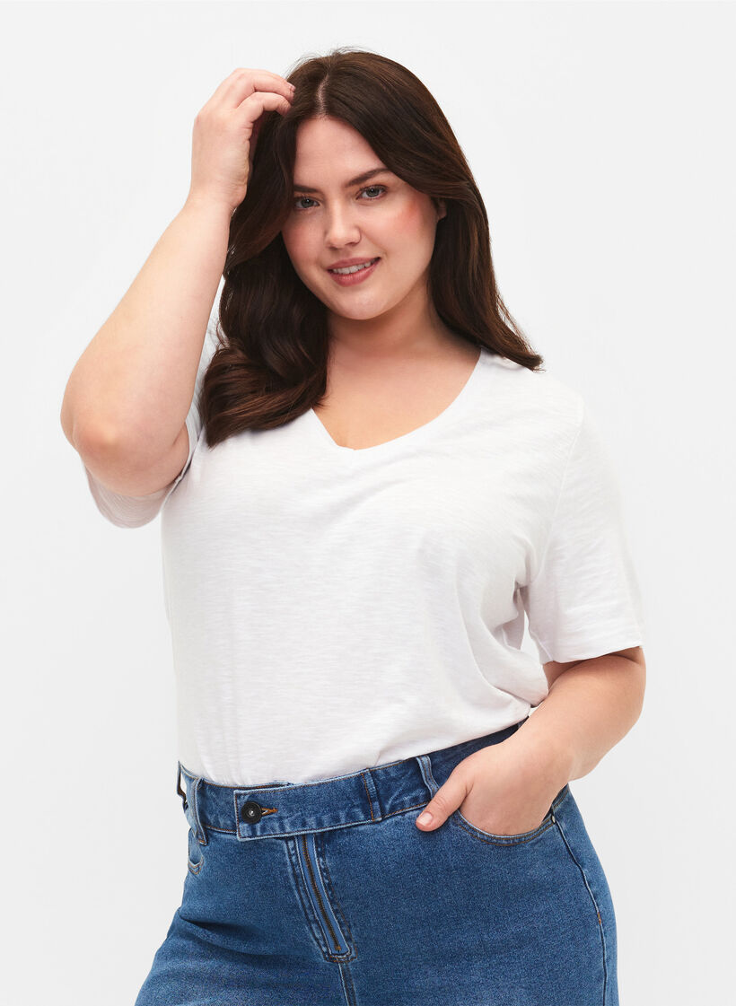 V-ringad bas t-shirt med korta &auml;rmar, Vit, Model image number 0