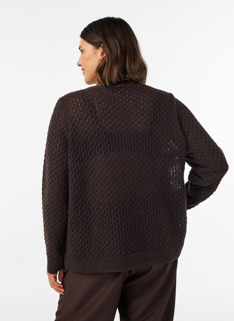 Stickad blus med strukturerat h&aring;lm&ouml;nster, Brun, Model image number 2