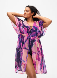 Strandkimono med tryck, Purple Swirl, Model