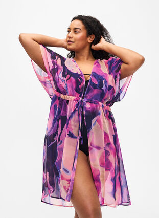 Strandkimono med tryck, Purple Swirl, Model image number 0