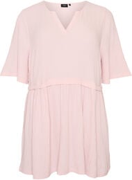 Tunika med krinklad textur och halvl&aring;nga &auml;rmar, Rosa