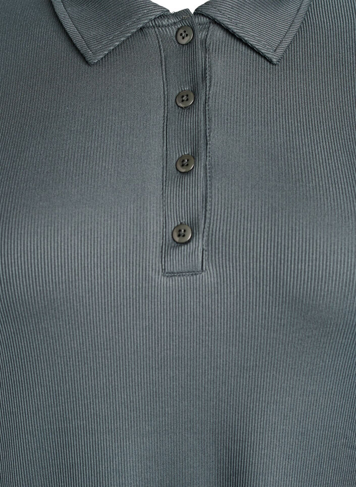 Pikétröja i mjuk ribb med långa ärmar, Grön, Packshot image number 2