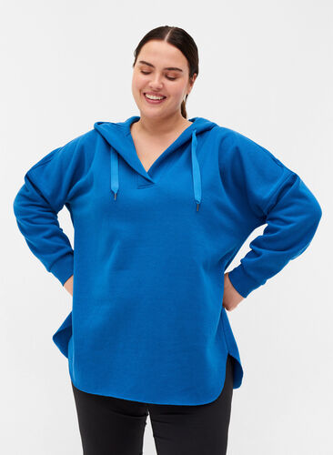 Sweatshirt med huva och slits, Daphne Blue, Model image number 0